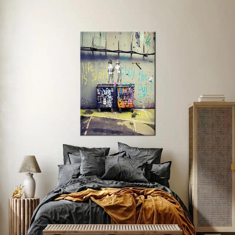 El arte del lienzo de Banksy, la vida es el arte corto, la decoración del arte de los niños, la vida de Banksy es arte, relájate el lienzo, obras de arte de Banksy Boy, arte de niños desnudos, - 1