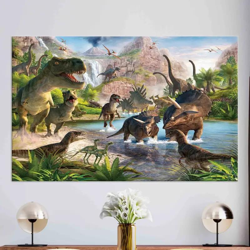 Decoración de la habitación de los niños, arte de pared de dino, decoración de la pared de lona, arte de pared de la guardería, regalo de amantes de los dinosaurios, decoración de la habitación para niños, arte de lona de dinosaurios, decoración de la pared, - 1