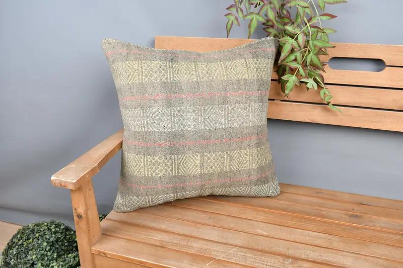 Gray & Yellow Embroidered Southwestern Pillow, 20x20 Inch Decorative Pillow - 1