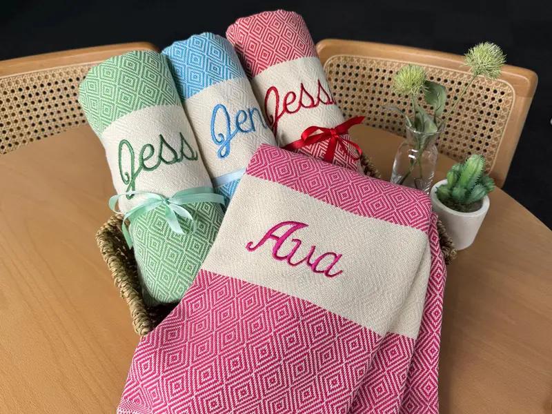 Personalized Towel, Turkish Cotton Towel, Personalized Gift, Bridesmaid Gift, Bridal Shower Gift, Wedding Gifts, Beach Decor, Beach Towel, - 1