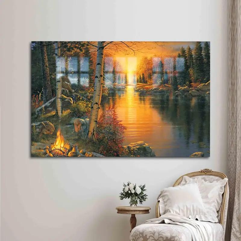 Vidrio impreso elegante: diseño de paisaje natural al atardecer - 1