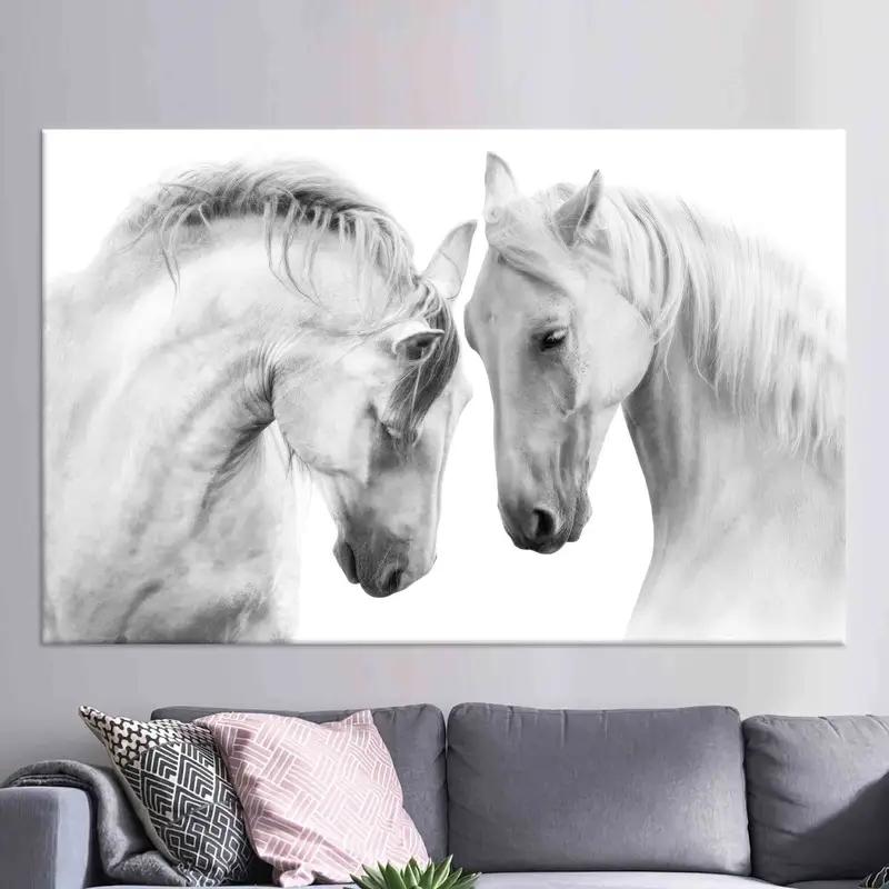 Decoración de la pared de caballos, arte de la pared costera, arte de la pared de la granja, regalo de amantes de los caballos, póster de dos caballos, arte moderno de lona, decoración de la oficina, decoración del hogar, - 1