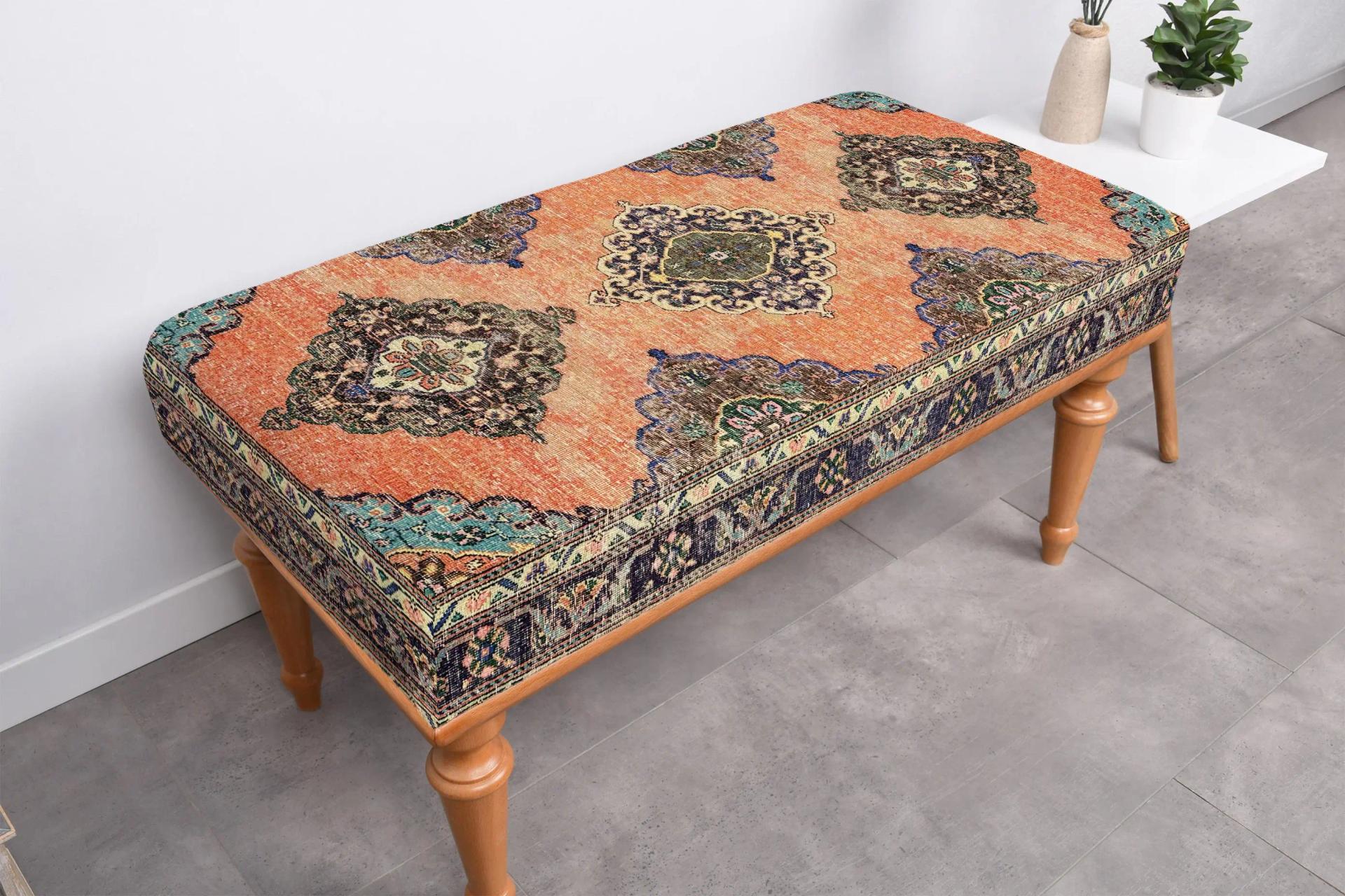 Scandinavian Bench, Modular Seating with Kilim-Inspired Wool Blend Cover