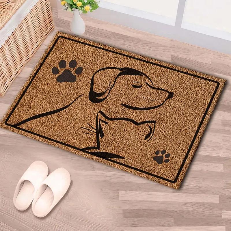 Alfombra para puerta de fibra de coco con diseño de estampado de pata, alfombra impresa que admite mascotas - 1