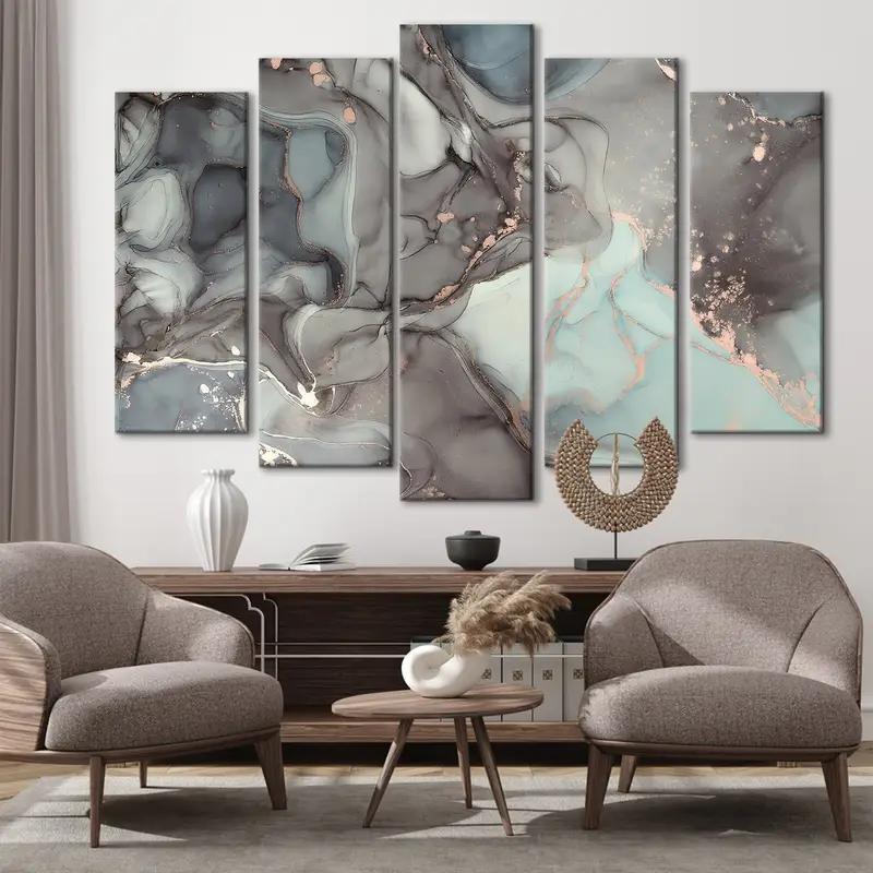 Cartel abstracto de remolino turquesa marrón, arte de pared de mármol abstracto, arte de lienzo natural, arte abstracto de lujo, pintura de arte de fluidos, mezcla de ensueño - 1