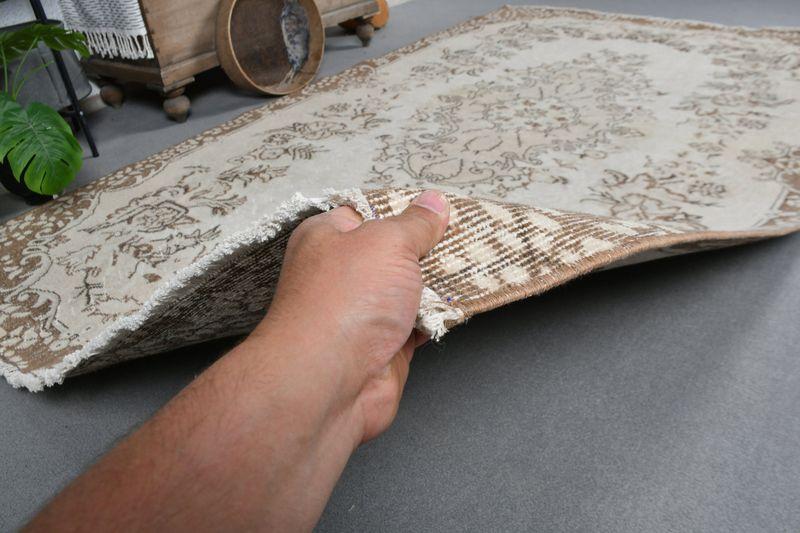 5.2x8.7 ft Handmade Turkish Oriental Rug , Vintage Beige Wool Rug - 7
