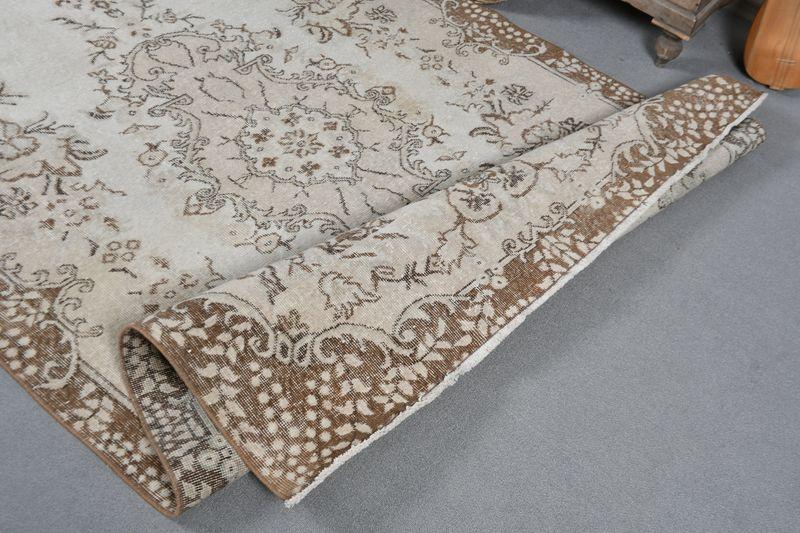 5.2x8.7 ft Handmade Turkish Oriental Rug , Vintage Beige Wool Rug - 5