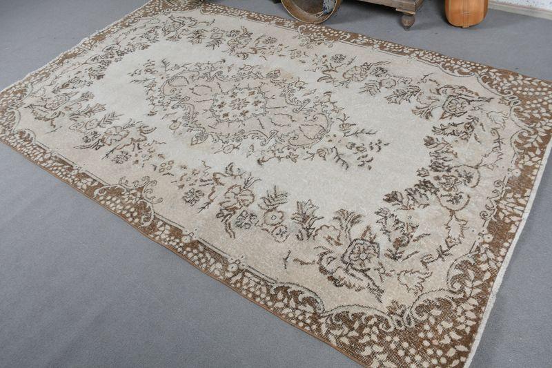 5.2x8.7 ft Handmade Turkish Oriental Rug , Vintage Beige Wool Rug - 9
