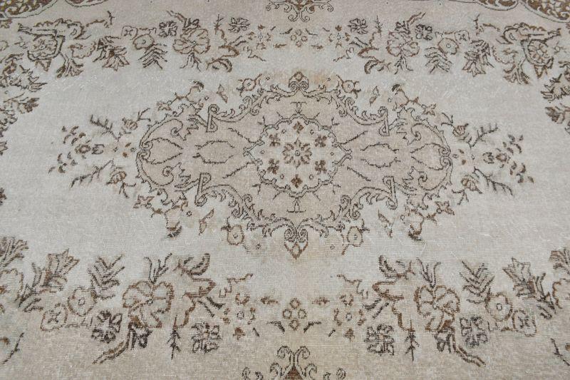 5.2x8.7 ft Handmade Turkish Oriental Rug , Vintage Beige Wool Rug - 4