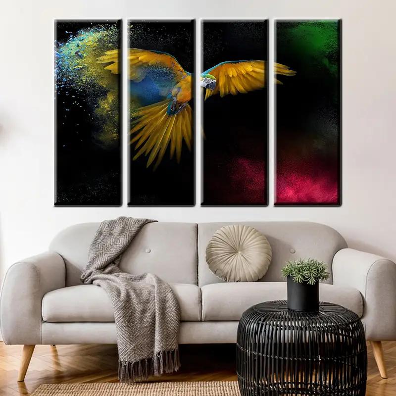 Loro amarillo, animales coloridos, lona de loros, arte de pared de loros, arte de pared de animales, lienzo de animales, decoración de loros, arte de pared colorido, loro, - 1