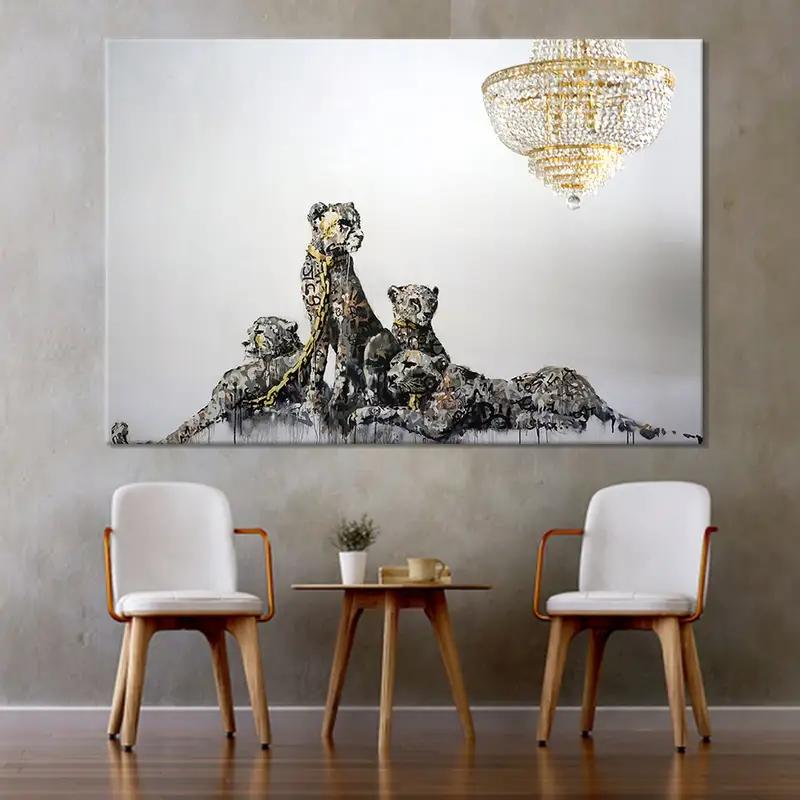 Pintura de Banksy, Banksy Canvas, Banksy Art, Banksy Leopard, Banksy Cheetah, Banksy Wall Art, Graffiti Wall Art, Street Art Print, Impresión de oro - 1