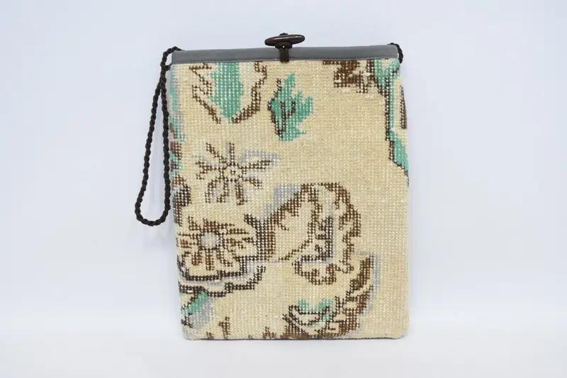 Steampunk Wool Shoulder Bag with Vintage Motif, Kilim Bag - 1