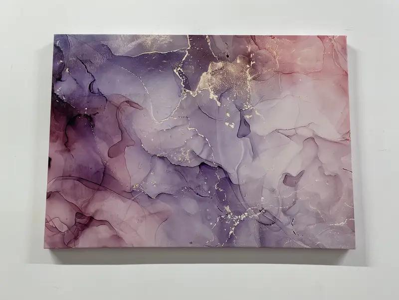 Arte de gradiente de color, obra de arte púrpura rosa, arte de fluido abstracto, decoración de pared de ensueño, lienzo de color de mezcla, arte abstracto de danza de color, lienzo de nubes - 1