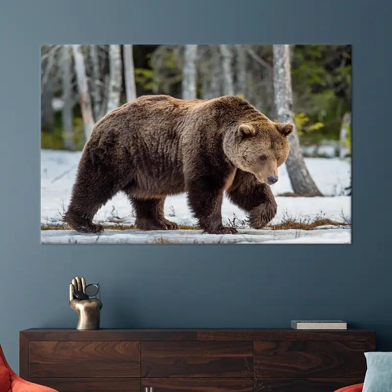 Arte de pared de lona de oso, estampado de animales salvajes, arte de lona loft, decoración de la pared de la cueva del hombre, arte de pared de la vida salvaje, arte de pared de oso marrón, decoración del hogar, - 1