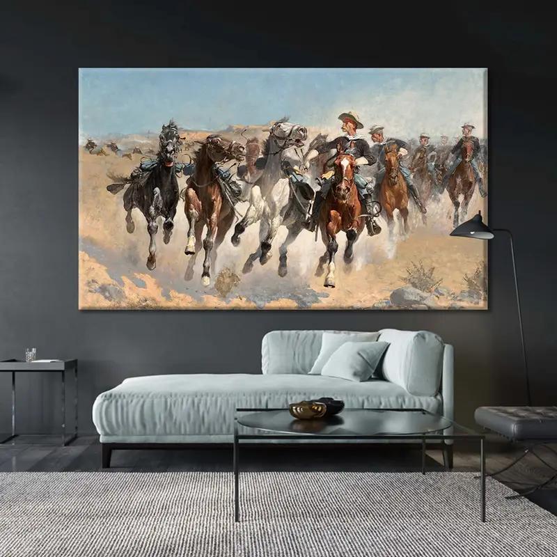 Frederic Remington Canvas, Horse Wall Art, Horse Canvas, Remington Wall Art, los cuartos soldados que mueven los caballos LED, corren caballos impresos - 1