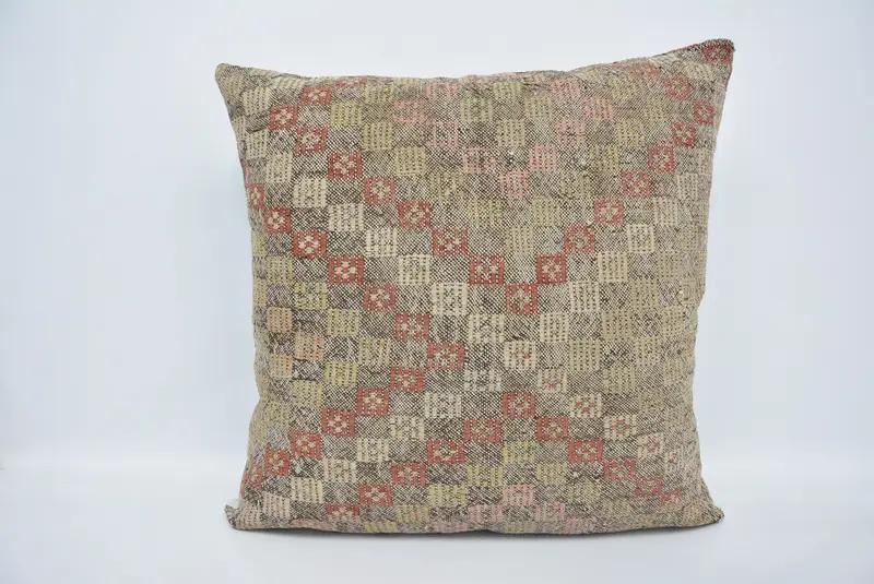 Almohada de tiro Ikat bordada, almohada vintage beige y roja - 1