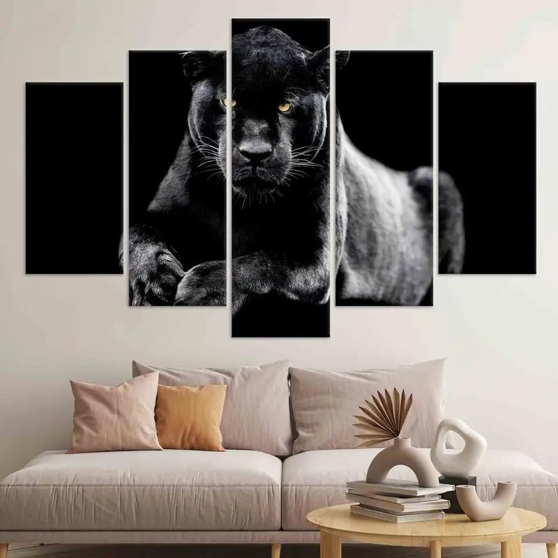 Arte de pared de Jaguar, póster de gato negro, decoración del hogar loft, arte de pared de moda, decoración de pared de gato grande, arte de pared de lienzo, arte de pared de la cueva de hombre, decoración de la habitación de los niños, decoración de la habitación, - 1