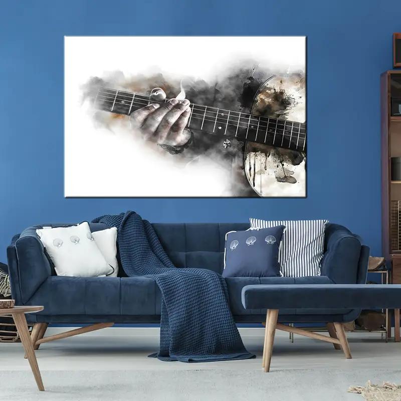 Arte de pared de guitarra, estampado de guitarra, arte de pared de música, impresión de instrumentos musicales, póster de guitarra, arte de pared abstracto de guitarra, arte de pared de acuarela, - 1