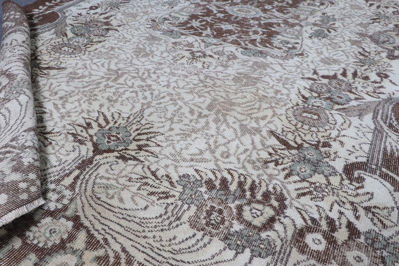 5.6x9.1 ft Turkish Vintage Brown Wool Rug , Handmade Rectangle Rug - 5