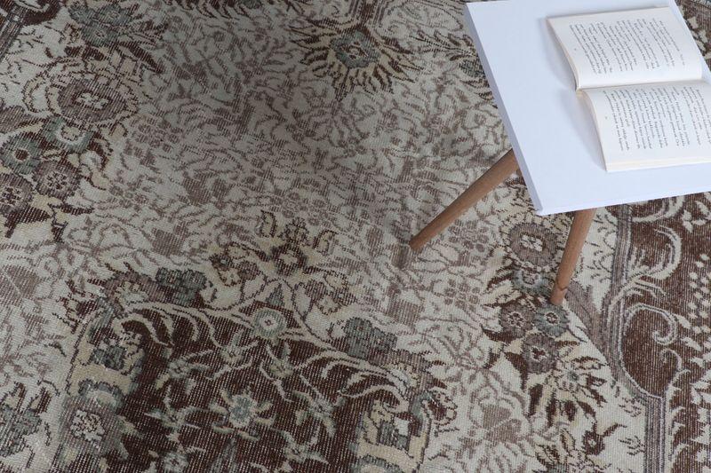 5.6x9.1 ft Turkish Vintage Brown Wool Rug , Handmade Rectangle Rug - 6