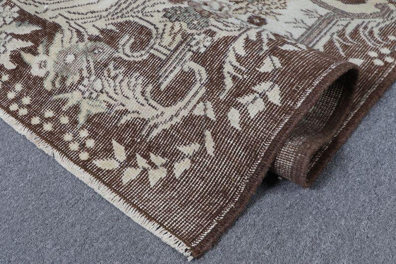 5.6x9.1 ft Turkish Vintage Brown Wool Rug , Handmade Rectangle Rug - 10