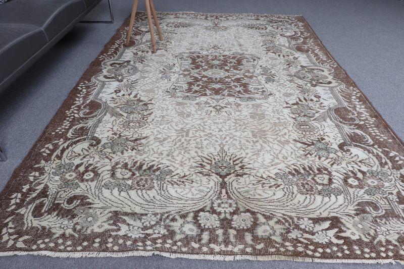 5.6x9.1 ft Turkish Vintage Brown Wool Rug , Handmade Rectangle Rug - 3