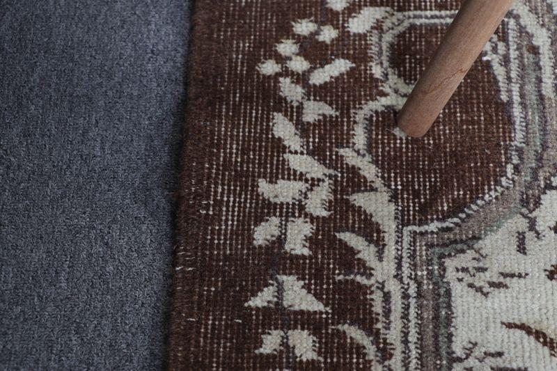 5.6x9.1 ft Turkish Vintage Brown Wool Rug , Handmade Rectangle Rug - 8