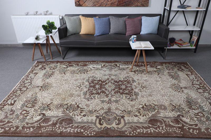 5.6x9.1 ft Turkish Vintage Brown Wool Rug , Handmade Rectangle Rug - 1