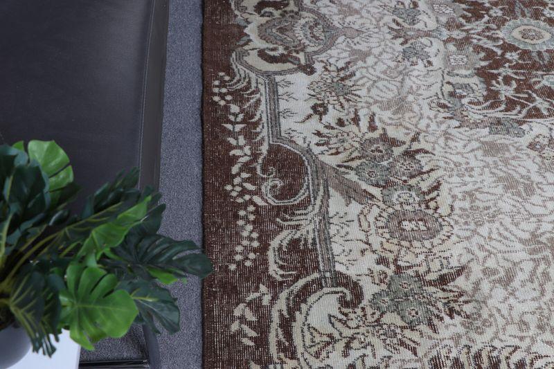 5.6x9.1 ft Turkish Vintage Brown Wool Rug , Handmade Rectangle Rug - 4