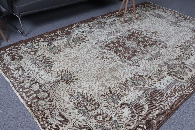 5.6x9.1 ft Turkish Vintage Brown Wool Rug , Handmade Rectangle Rug - 2