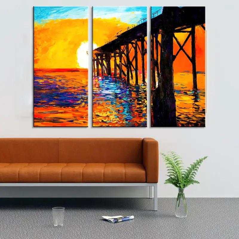 Pintura al óleo al atardecer, arte de la pared del océano, arte de visión del atardecer, decoración de la pared del paisaje marino, arte de la pared de la naturaleza, arte del paisaje de la playa, arte de la sala de estar Arte de la pared - 1