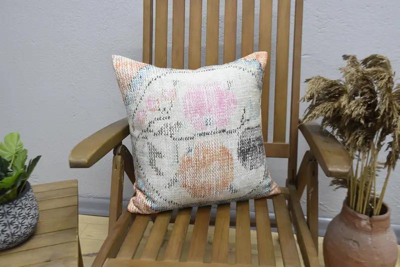 Almohada de lanzamiento floral vintage suave, cojín de lino bordado - 1