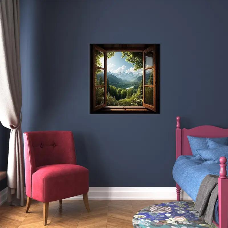 Arte de marco de ventana, paisaje de ventana, paisaje natural, decoración de lienzo de la naturaleza, arte de pared del espacio de tierra, arte colgante de pared, decoración del hogar Arte de pared - 1