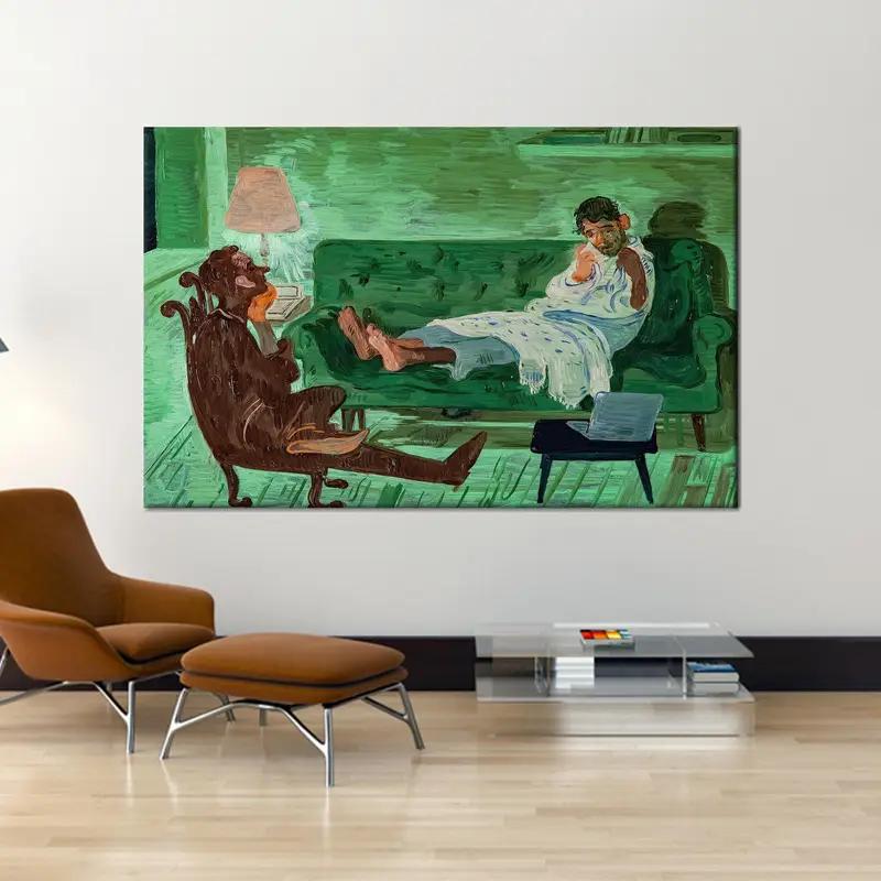 Salman Toor Two Friends, Canvas Wall Art, Salman Toor Wall Art, Two Friends Poster, Green Wall Decor, Gift for Friends, Modern Wall Decor, - 1