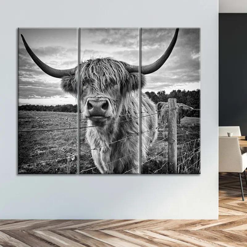 Cartel de toro, toro de longhorn, póster de búfalo, cartel de vacas, impresión de lona de toros, toro en lienzo, arte de la pared de toros, estampado de toro, naturaleza salvaje del mundo salvaje - 1