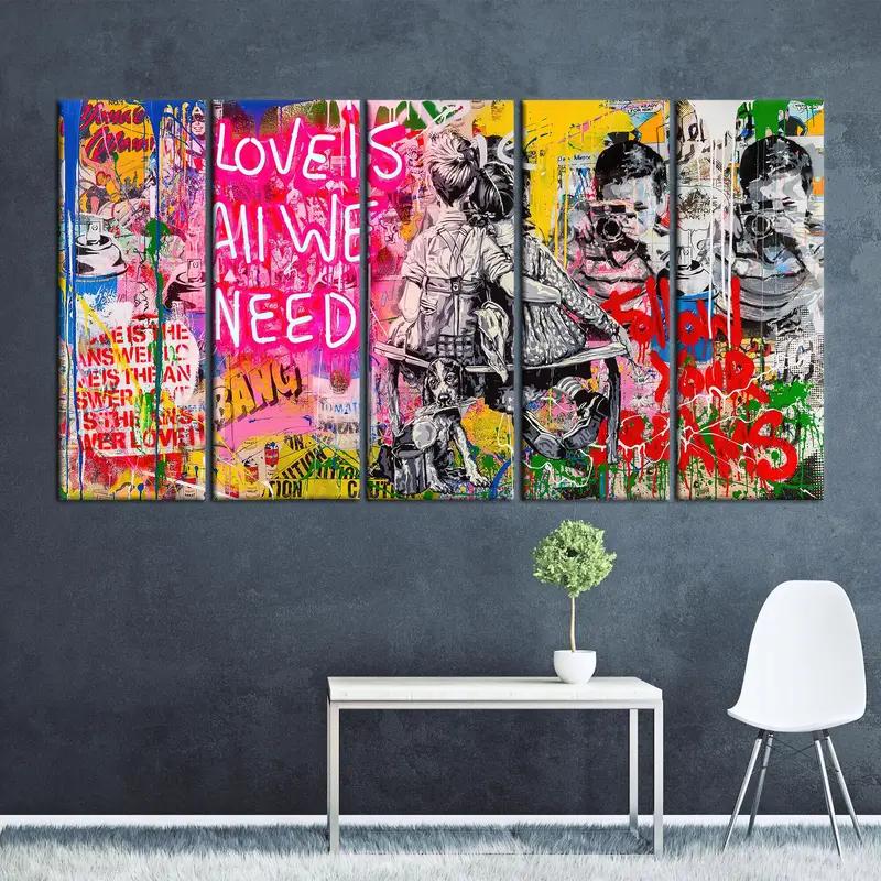 El amor es todo lo que necesitamos, arte de pared de Banksy, arte de pared de lienzo, decoración de la pared de la pared de amor, arte de lienzo de graffiti de amor, estampado de graffiti de calles, decoración del hogar, - 1